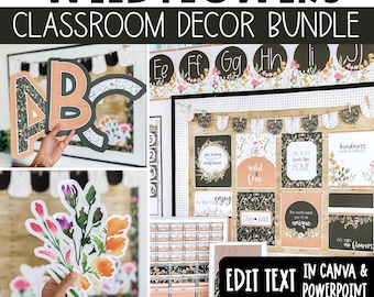Wildflower Classroom Decor Bundle Elementary Classroom Theme Editable Back to School Classroom Decor Calm Bulletin Board Decor