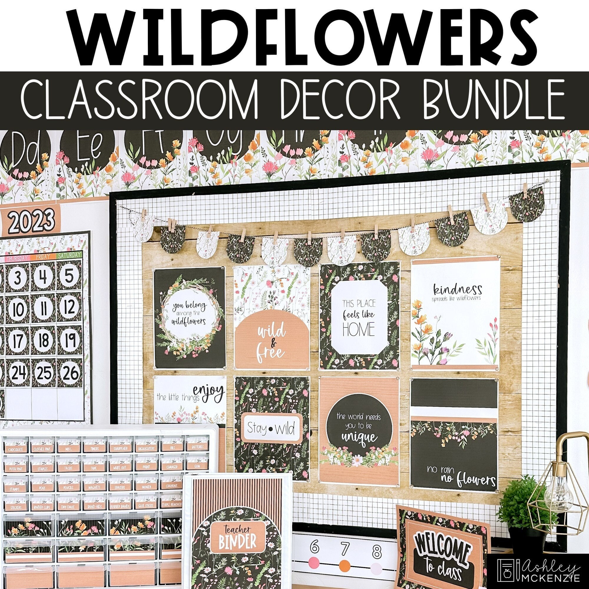 Wildflowers Themed Classroom Decor Bundle, Editable Classroom 
