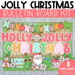Holly Jolly Christmas Bulletin Board Kit, Holiday Bulletin Board Ideas, Printable Bulletin Board Borders, Christmas Door Decor
