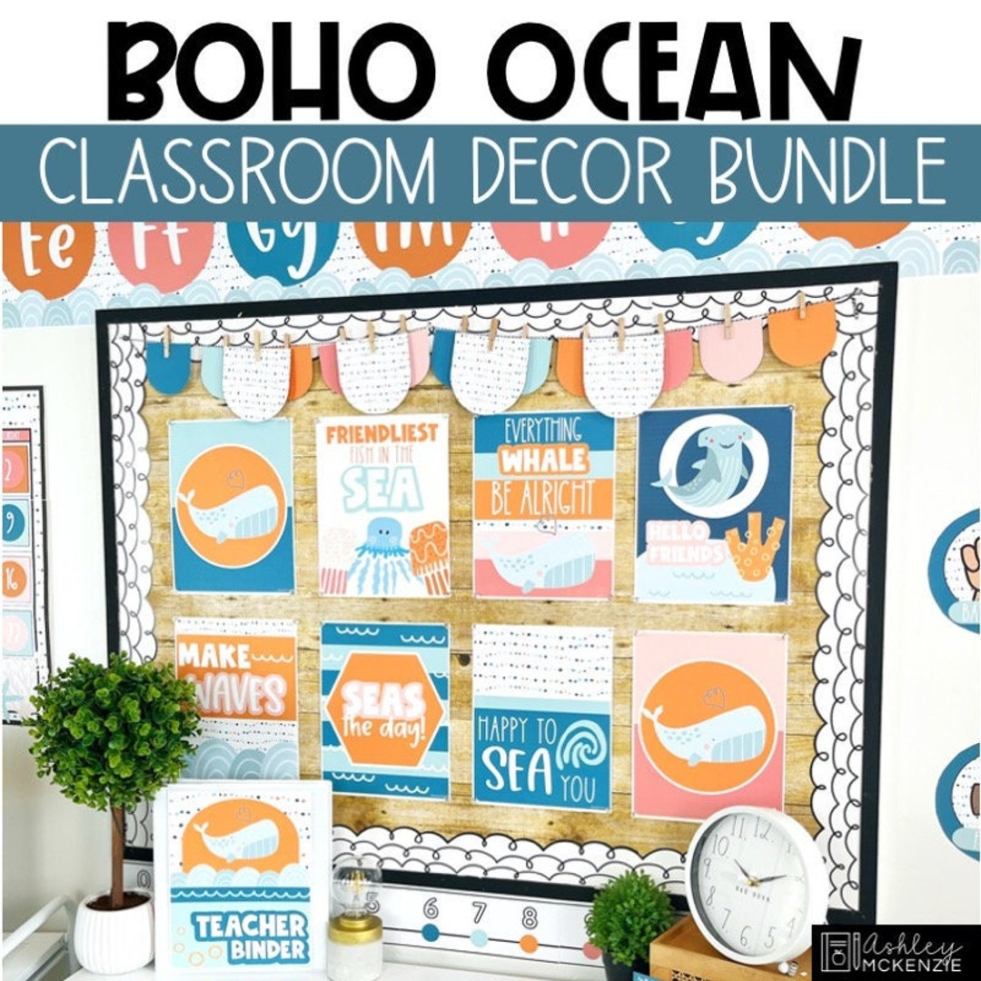 Boho Ocean Classroom Decor Bundle, Easy and Modern Classroom Decorations 