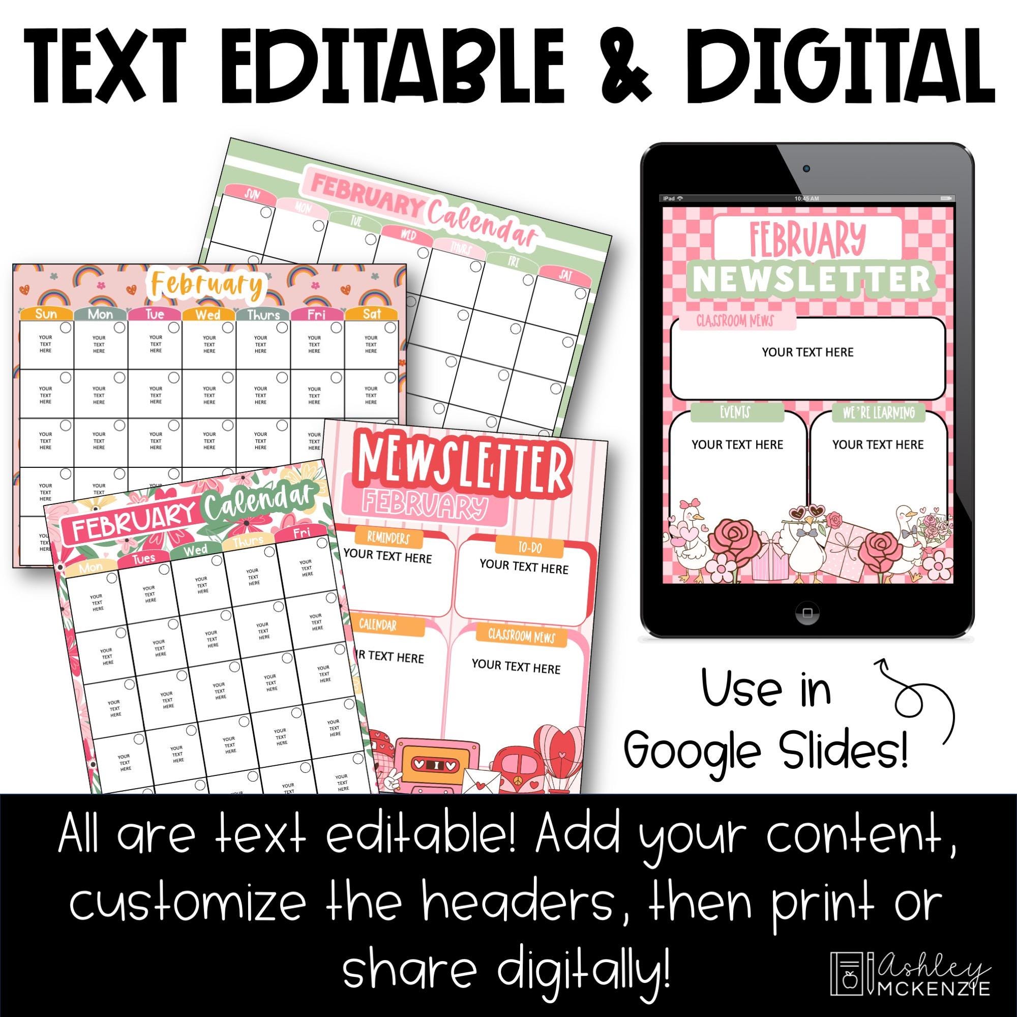 February Newsletter Template Editable Valentines Newsletter and Monthly ...