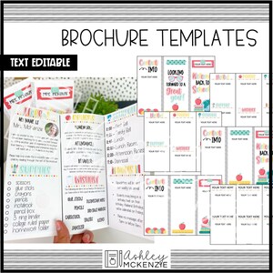 May include: A set of printable brochure templates for teachers. The templates feature a red apple, a stack of books, and the text "Welcome Back to School". The templates are text editable and can be used to create a variety of brochures for teachers.