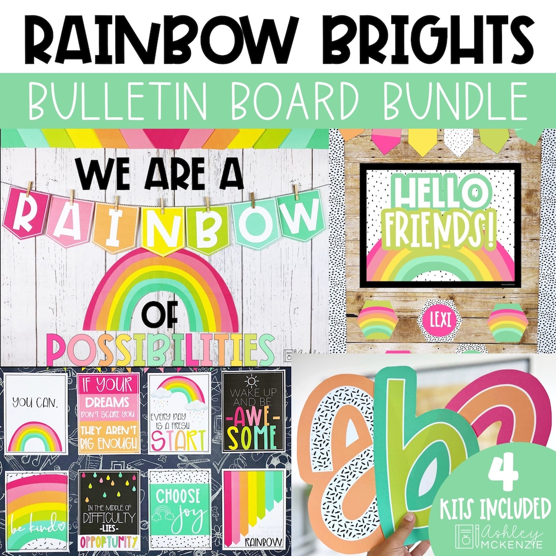 Rainbow Stripe Bulletin Board Letters | 4 Inch and 8 Inch Letters