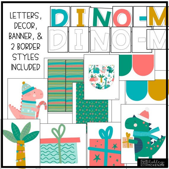 Office Christmas Dinosaur Theme Bulletin Board Kit Easy Holiday ...