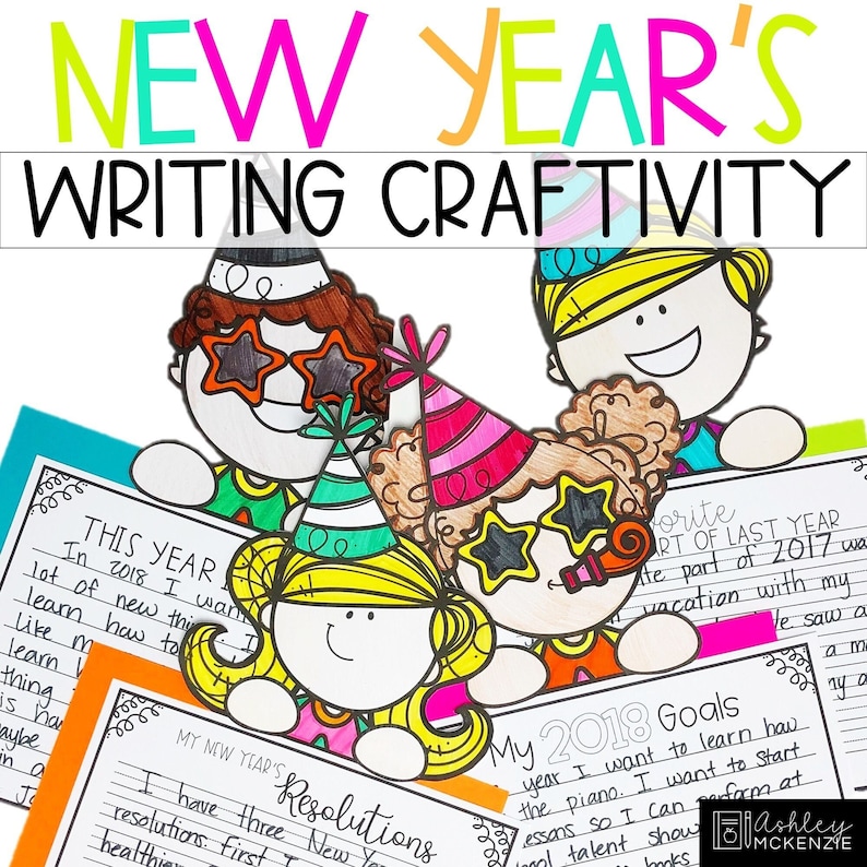 New Years 2025 Resolutions Writing Crafts, January Creative Writing Prompts, Easy Elementary Classroom Activities image 1