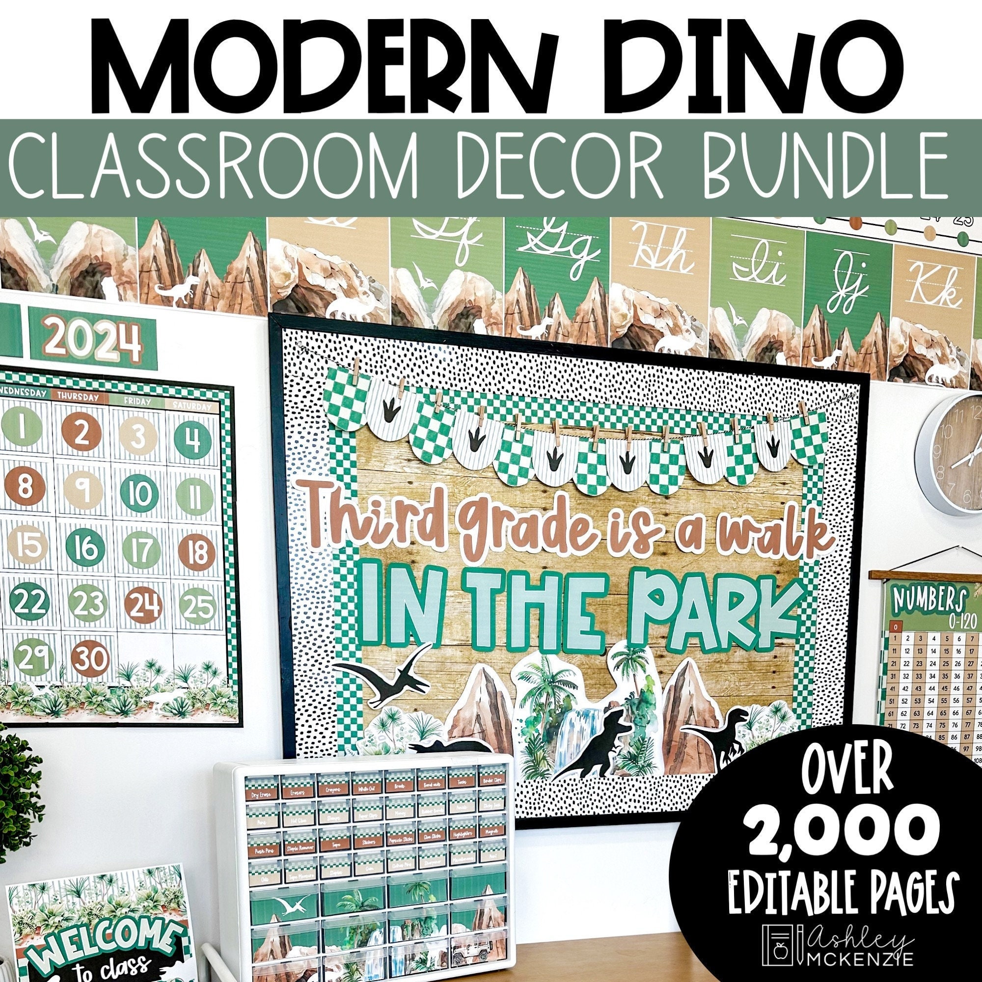 Modern Dinosaur Classroom Decor Bundle Adventure Class Theme Editable Calm Colors Classroom Decor Back to School Bulletin Board Ideas