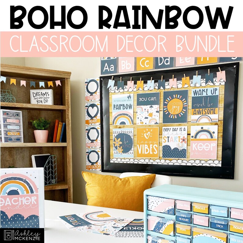 Boho Rainbow Classroom Decor Bundle Easy and Modern Classroom Etsy