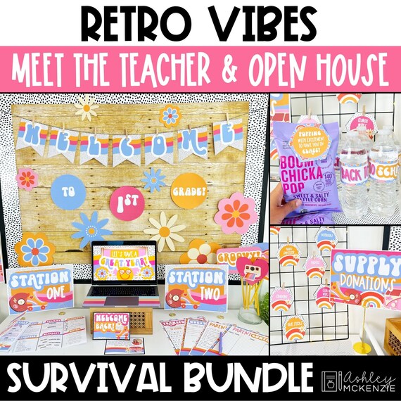 Retro Back to School Open House Bundle Classroom Brochure Back to School Forms Teacher Postcards Meet the Teacher Template Open House Slides