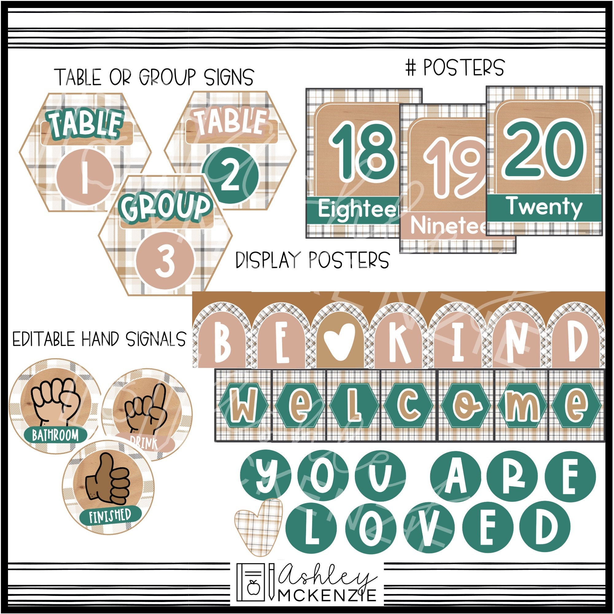 Modern Plaid Themed Classroom Decor Bundle, Editable Classroom Decor ...