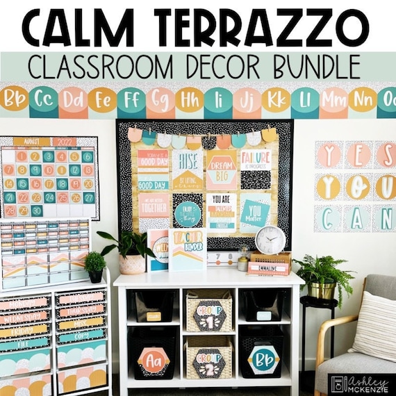 Calm Terrazzo Classroom Decor Bundle, Editable Calm Colors Decor, Easy and  Modern Classroom Decorations 