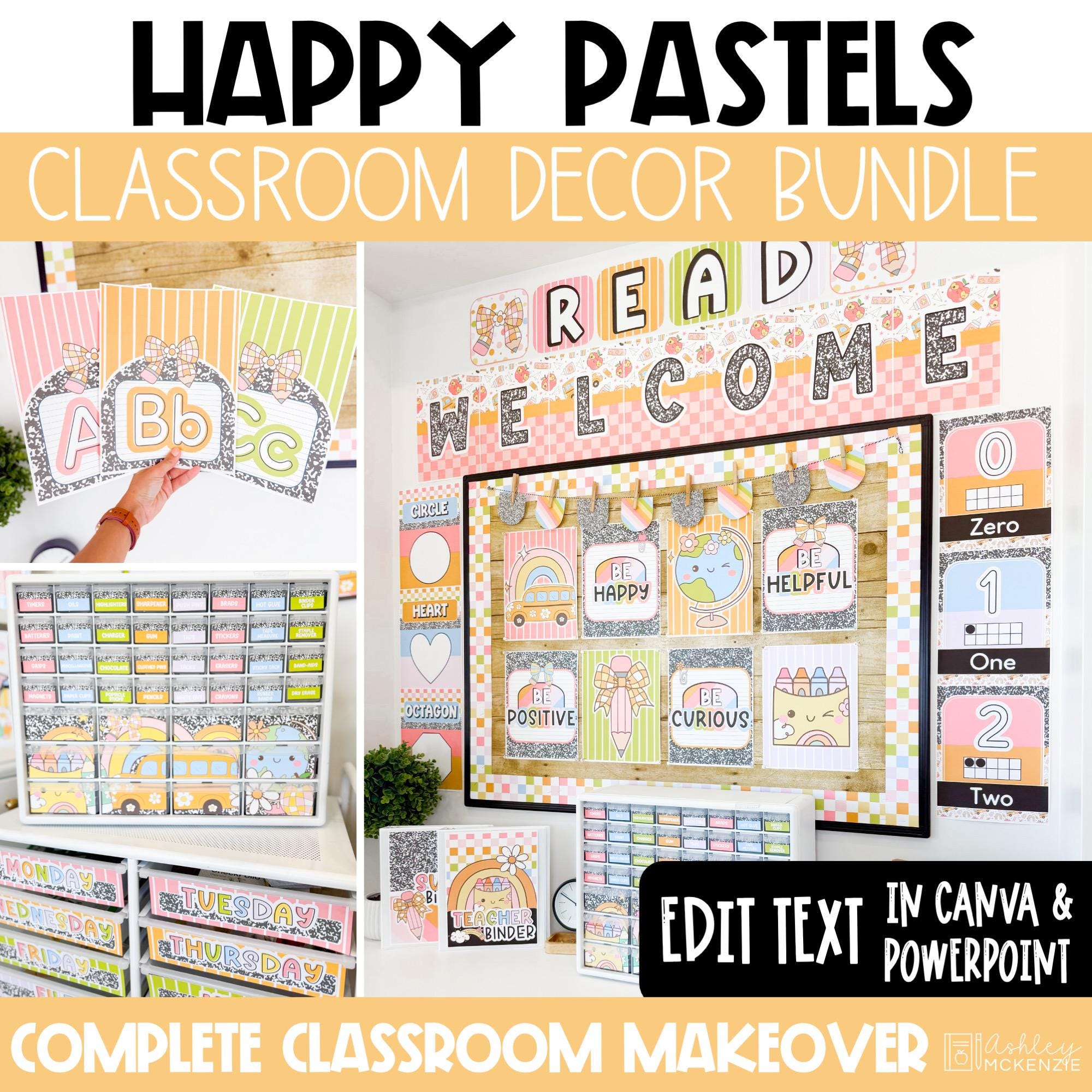 Happy Pastel Classroom Decor Bundle Composition Notebook Theme Back to ...
