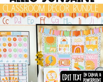 Sunshine Classroom Decor Bundle Calming Classroom Theme Back to School Bulletin Board Pastel Classroom Decor Editable Classroom Decor Bundle