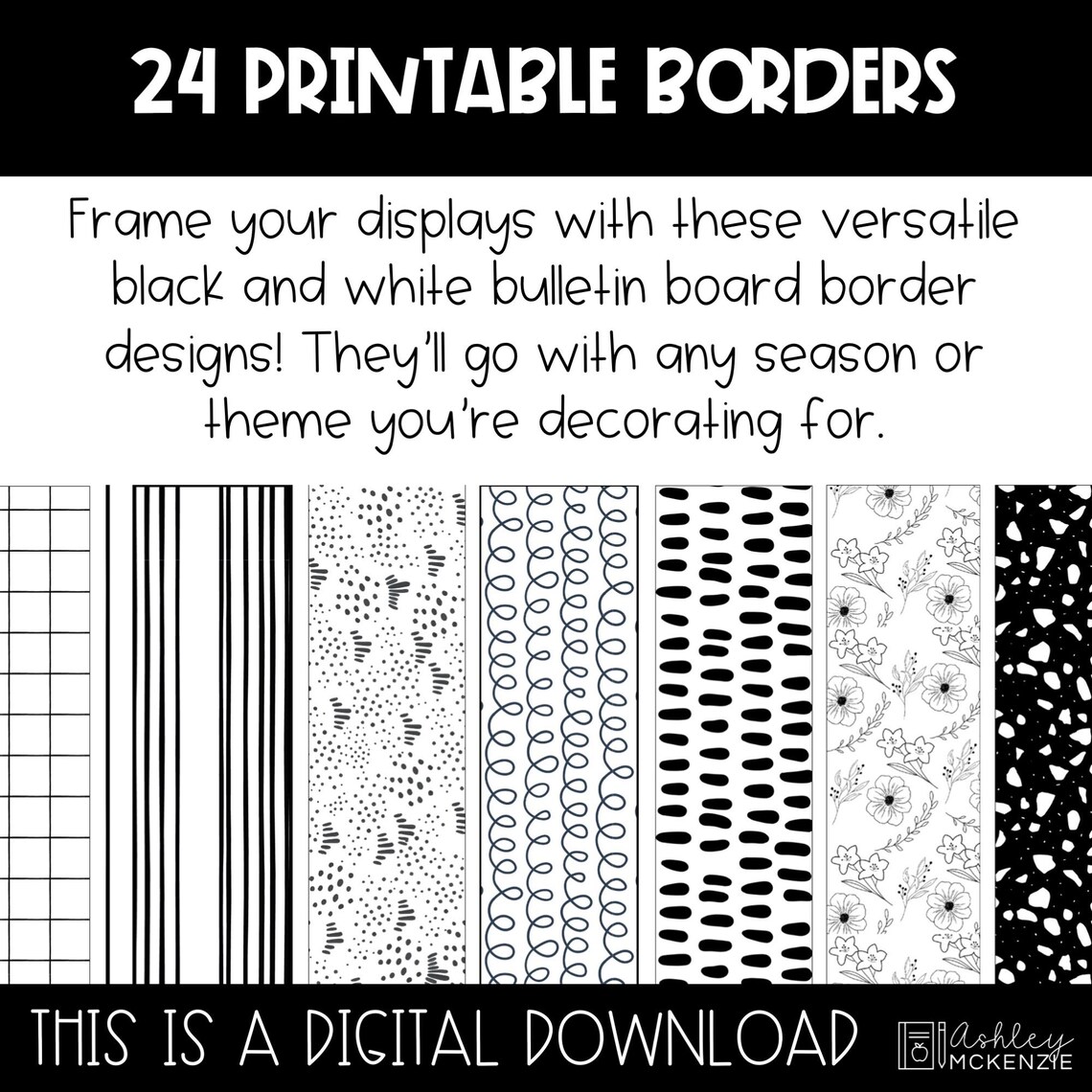 Printable Bulletin Board Borders Black and White Classroom Decor ...