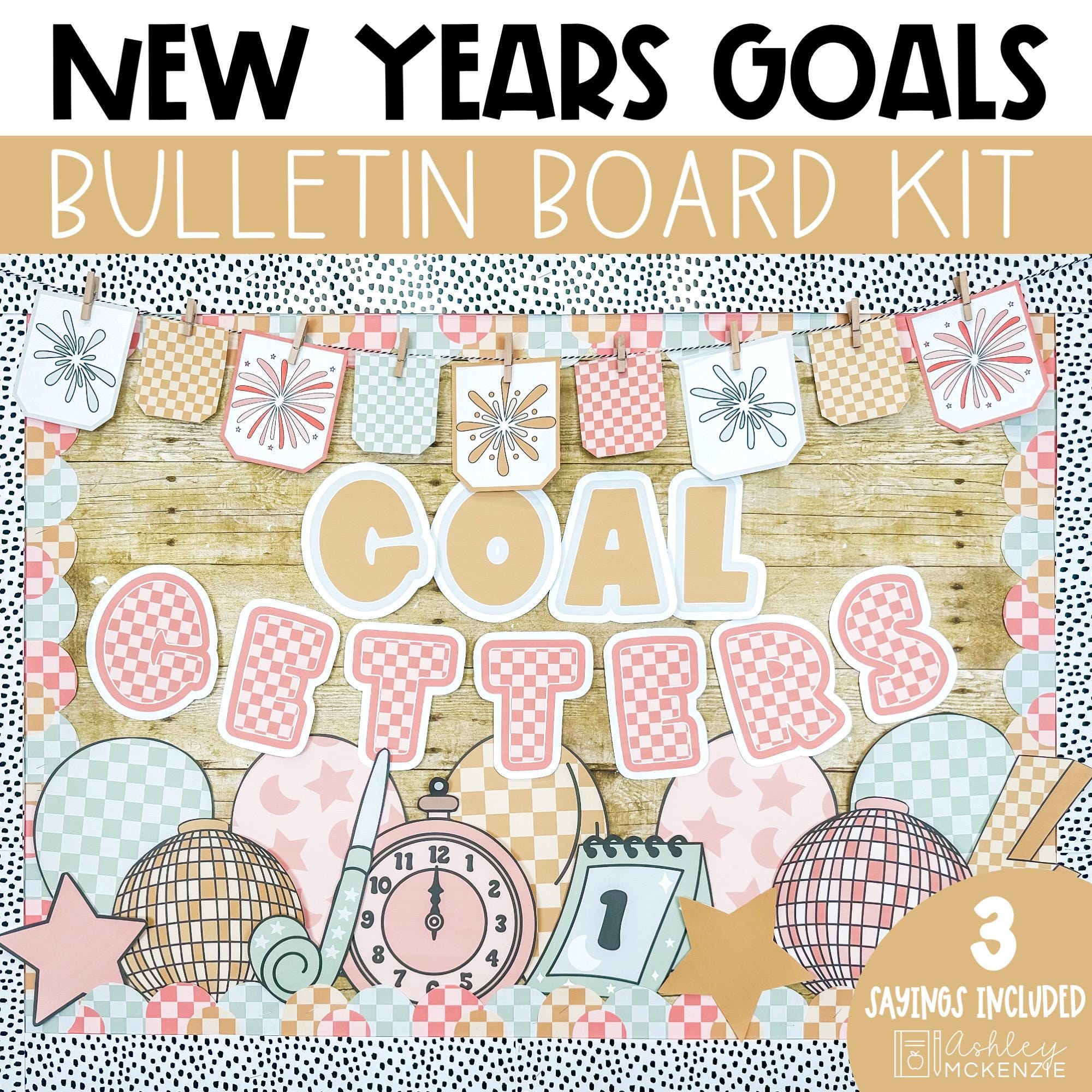 New Year Bulletin Board Kit, January Bulletin Board Ideas, Printable Bulletin Board Borders, New Year Door Decor, New Year Goals Theme