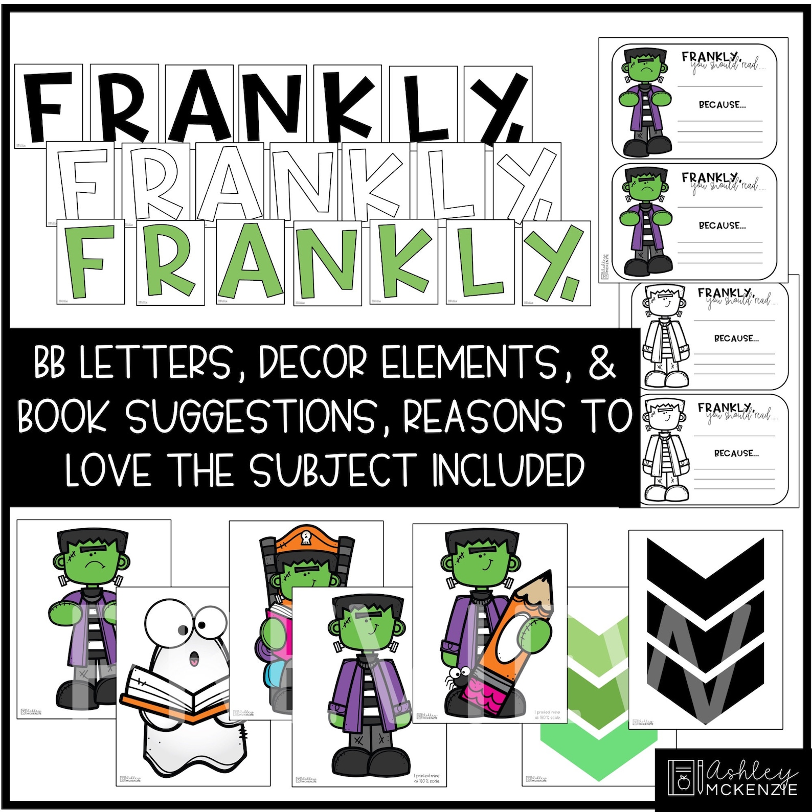 Frankenstein Halloween Bulletin Board Kit: Reading Themed October Door ...
