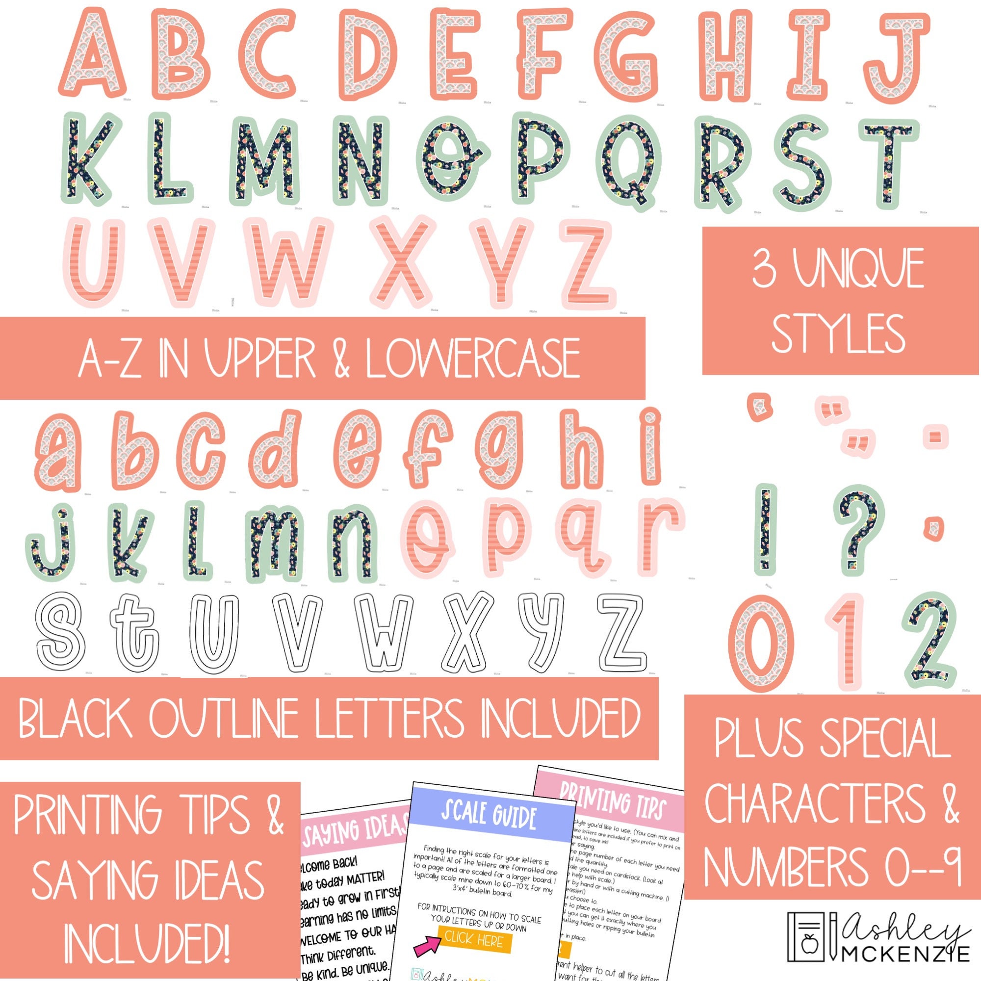 Boho Rainbow Flowers Classroom Decor, A-Z Bulletin Board Letters ...