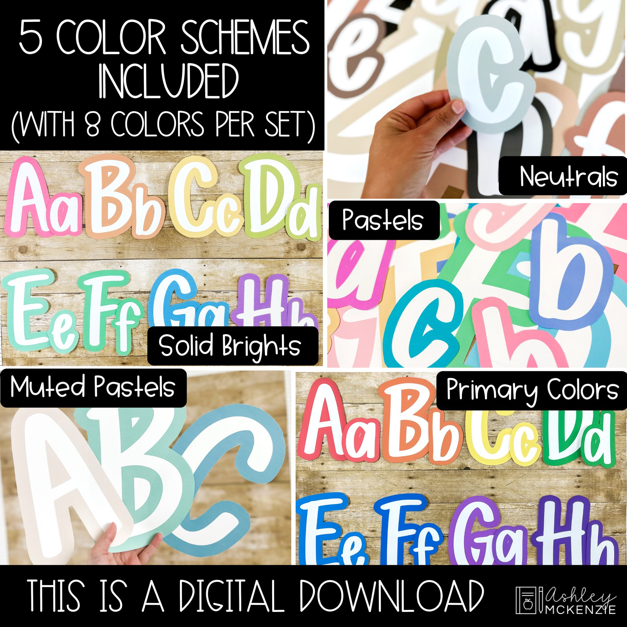 Solid Color Schemes Primary Font A-Z Bulletin Board Letters Bundle,  Punctuation, and Numbers, Easy Back to School Classroom Decorations 