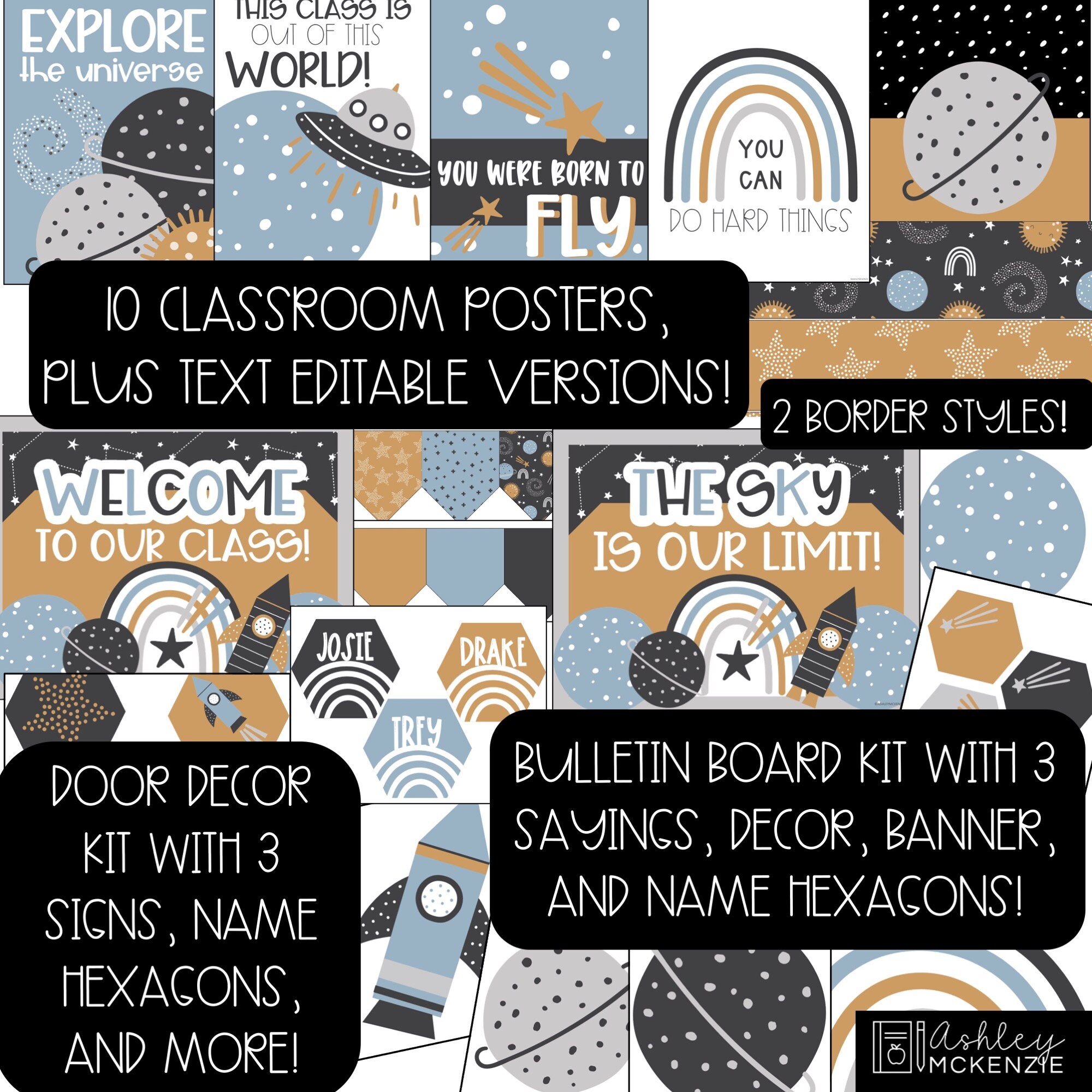 Outer Space Classroom Decor Back to School Bulletin Board Kit Editable ...