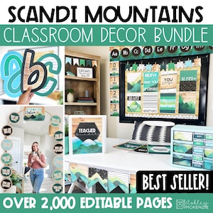 Scandi Mountains Classroom Decor Bundle Modern Back to School Bulletin Board Ideas Calming Classroom Decorations Mountain Theme Classroom