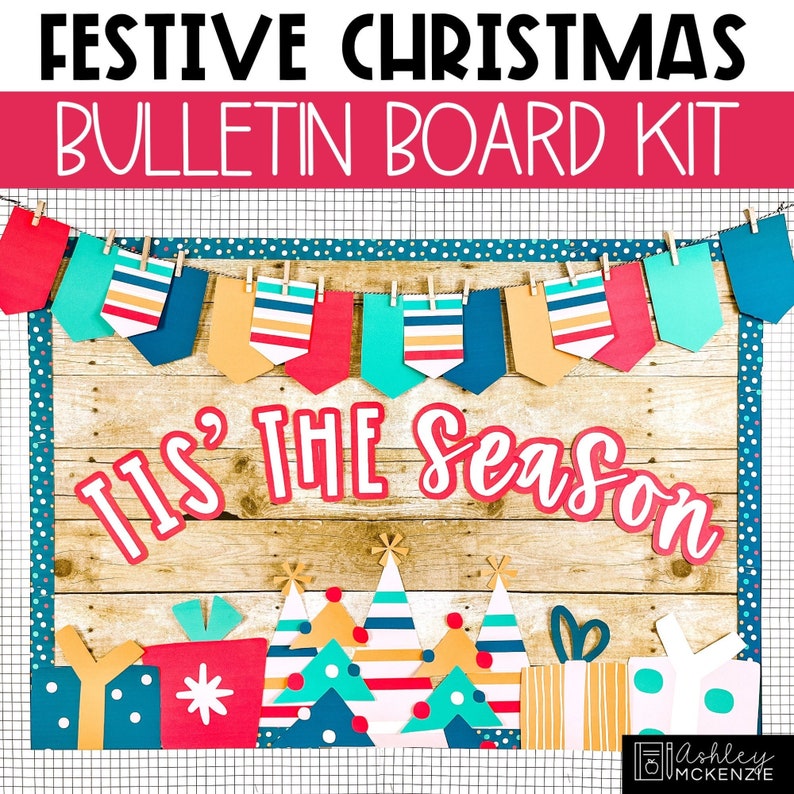 Festive Christmas Bulletin Board Kit December Door Decor Holiday ...
