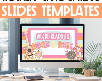 Class Slides, March Morning Slides, Spring Slide Templates, April Daily Slides, for Google Slides and PowerPoint, Rockin' into Spring Theme