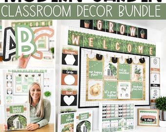 Modern Garden Classroom Decor Bundle Nature Bulletin Board Ideas Editable Calm Colors Classroom Decor Greenery Classroom Theme