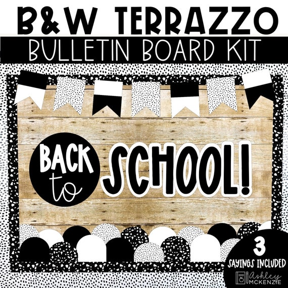 Black and White Terrazzo Back to School Bulletin Board Kit, Easy and Modern Classroom Decorations