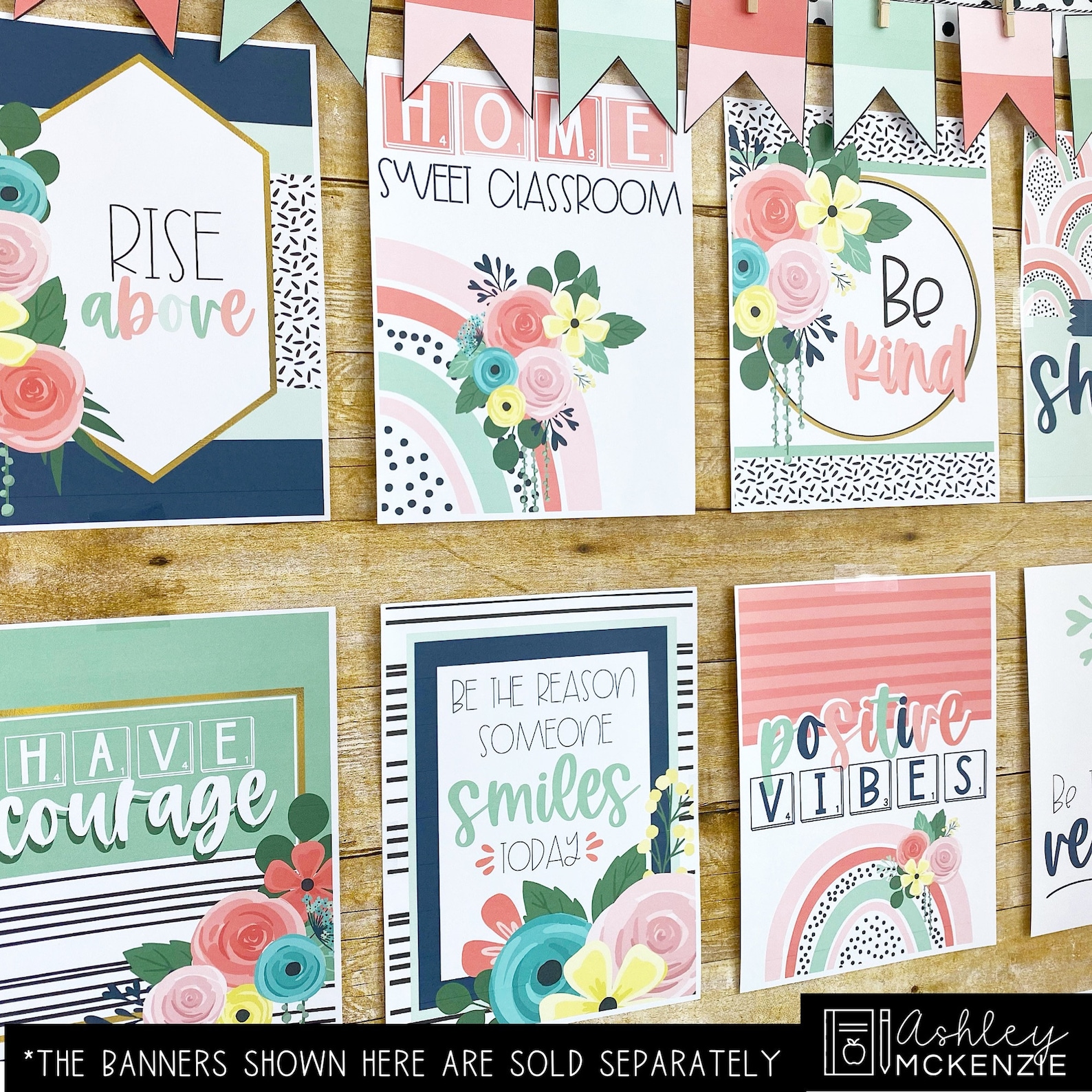 Boho Rainbow Flowers Classroom Posters, Easy and Modern Classroom ...
