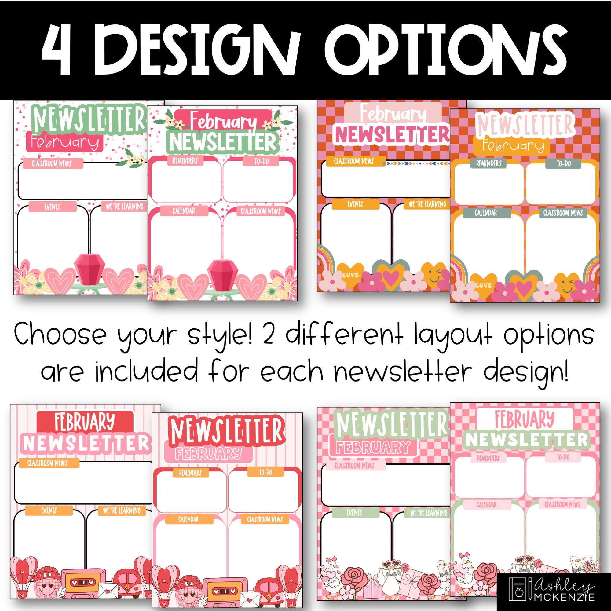 February Newsletter Template Editable Valentines Newsletter and Monthly ...