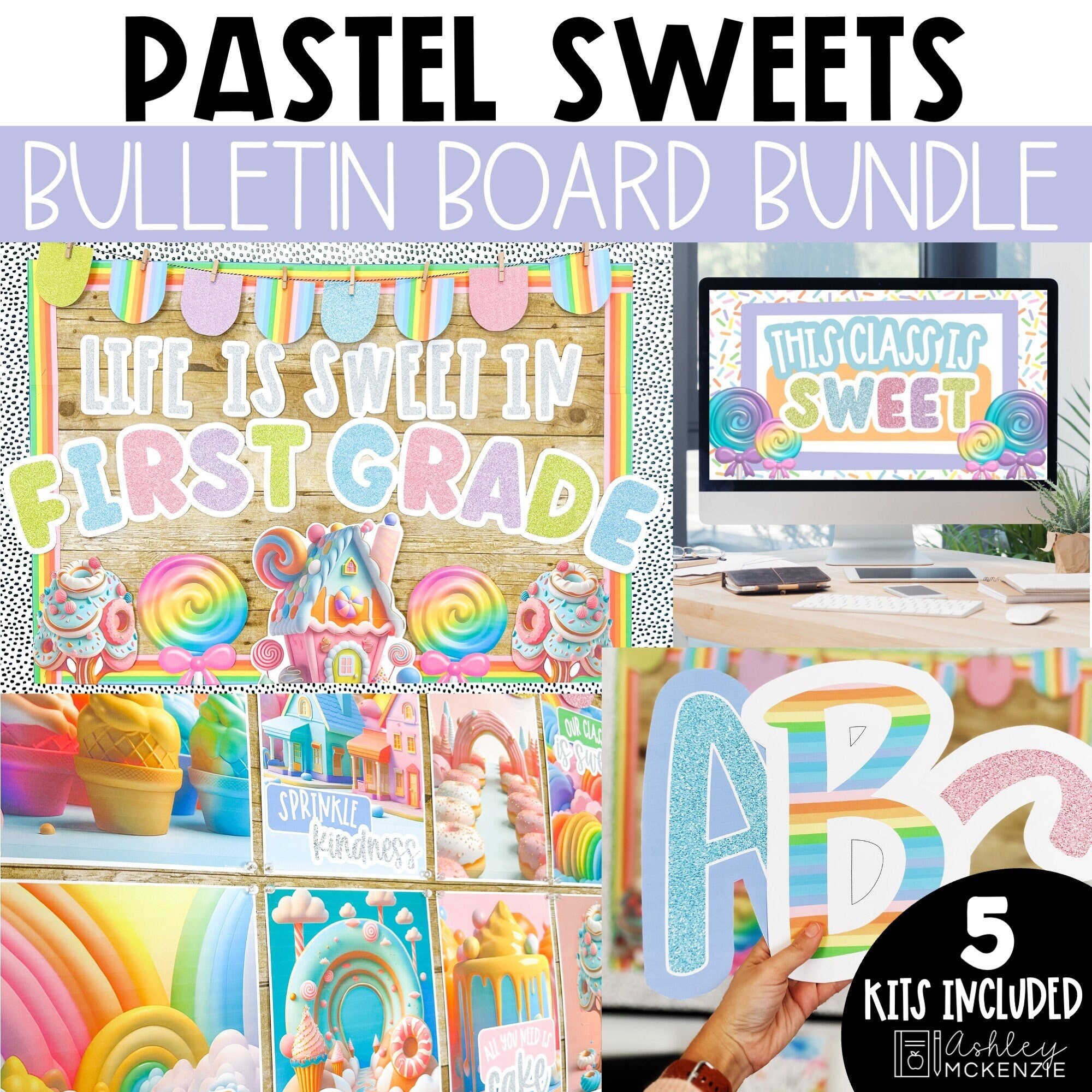 Pastel Sweets Back to School Classroom Decor, Bulletin Board Kit, Classroom Posters, Google Slides Templates, Bulletin Board Letters