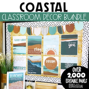 Calm Coastal Classroom Decor Theme Calming Classroom Decor Bundle Elementary Back to School Bulletin Board Ideas Ocean Classroom Decor