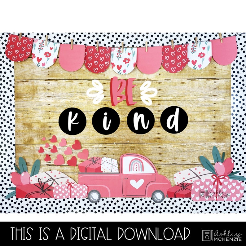 Valentine's Day Bulletin Board, Red Truck February Door Decor, Random ...