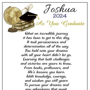 New Journey Begins | Son Daughter Grandson Granddaughter | As You Graduate High School/College 2025| PERSONALIZED Graduation Poem Keepsake