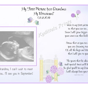 I&#39;m Glad You Will Be My Grandmother / Grandfather | Baby&#39;s PERSONALIZED Sonogram Poem With Message To Grandparents Gift Print