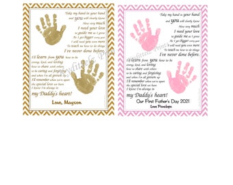 In My Daddy's Heart PERSONALIZED Poetry Print | Baby / Child Handprints Brown or Pink | New Father's Day Christmas Gift