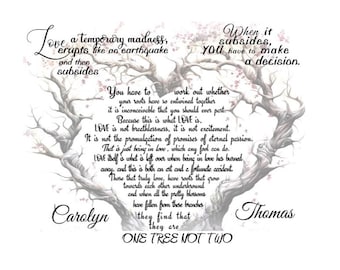LOVE Is One Tree Not Two | PERSONALIZED 8x10 Poem Bride & Groom Print | Wedding Gift | Excerpt From Captain Corellis Mandolin