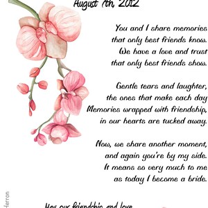Bride's PERSONALIZED Poem Letter To Childhood/Best Friend (Maid /Matron of Honor, Bridesmaid) | Wedding | Orchid Design | Trust Memories