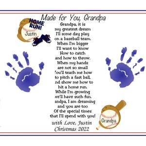 GRANDPA I Am Dreaming | BASEBALL Personalized Poem Print | Baby/Child Handprints Keepsake Christmas Gift Daddy / First Father&#39;s Day