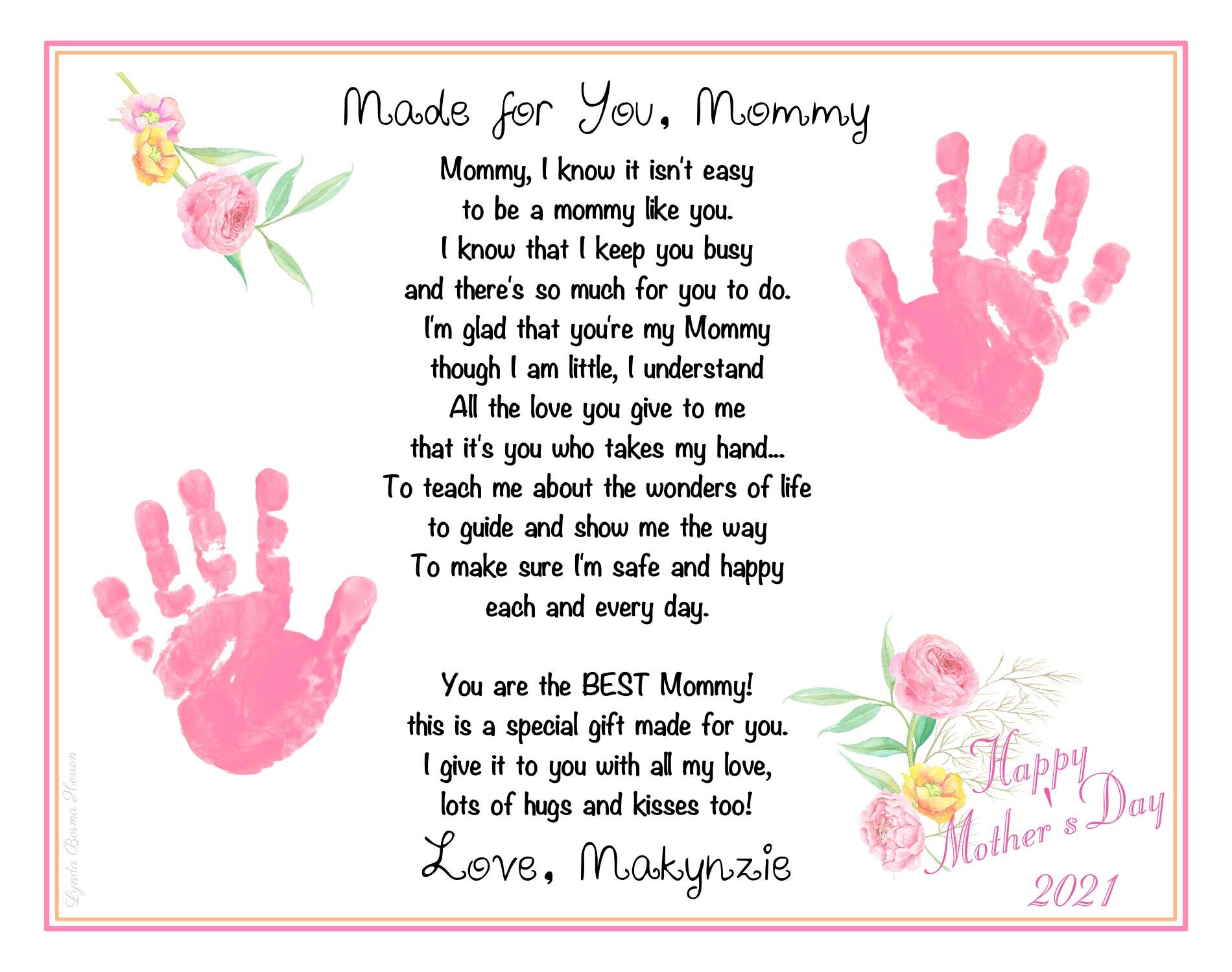 A Mommy Like You | PERSONALIZED Handprints Poem for Mother's Day Mommy ...