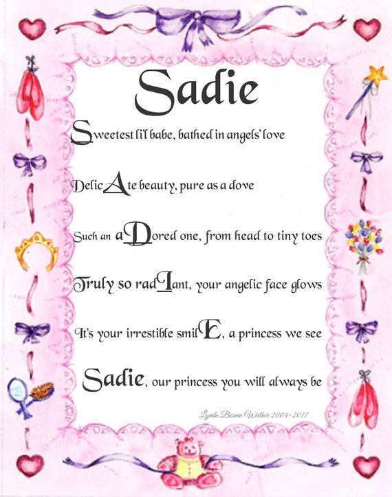 Items similar to For SADIE Princess Baby Child's Name Poem Print