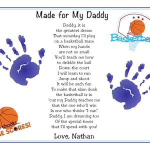 Daddy Teach Me BASKETBALL Poem | PERSONALIZED Baby Handprints | First Father&#39;s Day, Birthday, Christmas Gift