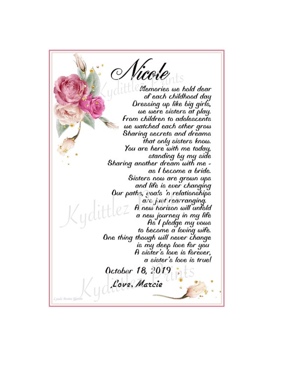 Sister Or Best Friend Maid Of Honor Bridesmaid Wedding Etsy