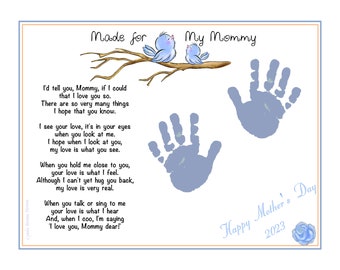 Mommy I'd Tell You | PERSONALIZED Baby's Handprints Poem Blue Birdies Print | Baby SHOWER Expectant / New Mommy Mother's Day Gift Wall Art