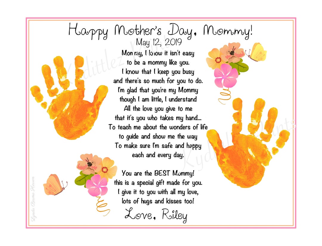 A Mommy Like You Poem Handprints PERSONALIZED Mother's Day birthday ...
