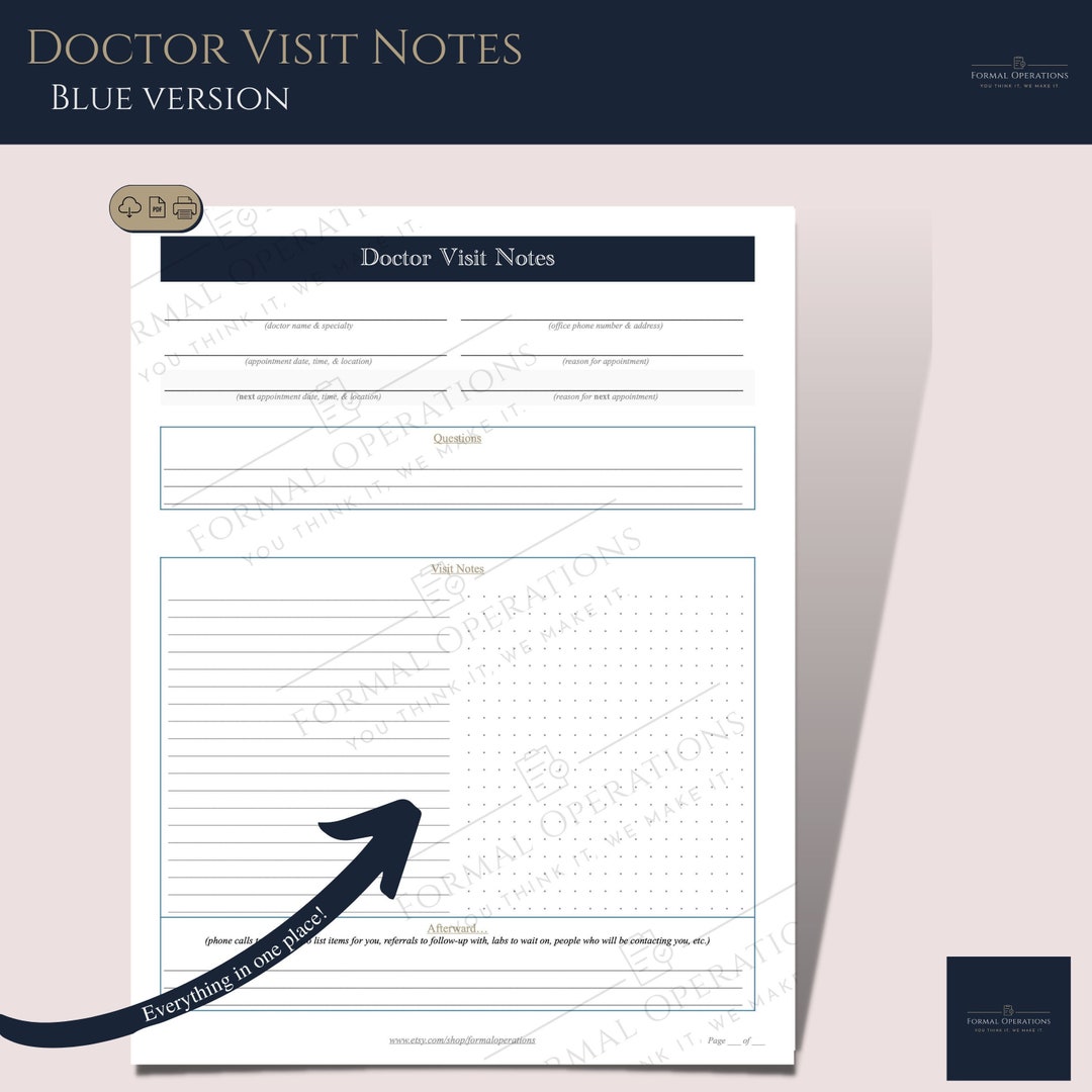 Virtual Visit Doctor Note Doctor Visit Notes, Medical Visit Notes, Dr Visit Info Log, Specialist ...