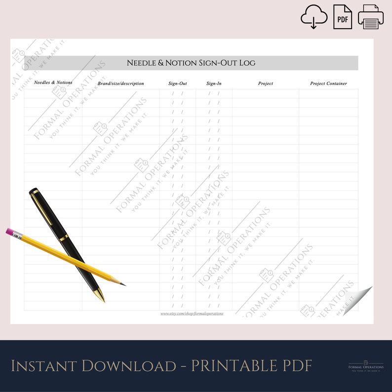 Needle & Notion Sign-out Log, Knitting Needle Location Tracker, Crochet ...