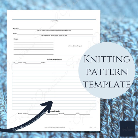 Knitting Pattern Template Knit Pattern Writer Write Down Etsy