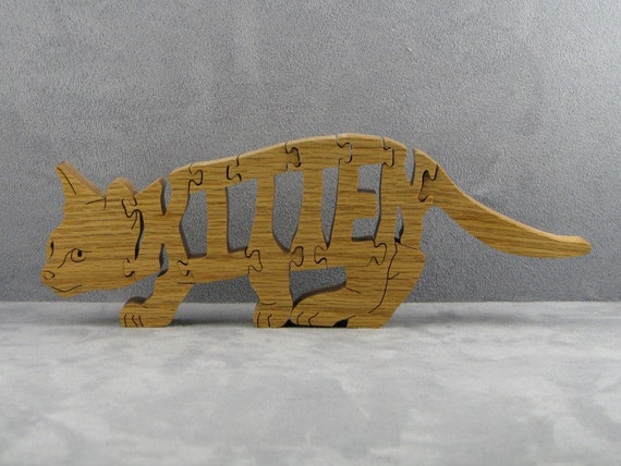 deelnemer efficiënt buurman Kitten 3D woord kunst kat legpuzzel in massief eiken hout | Etsy