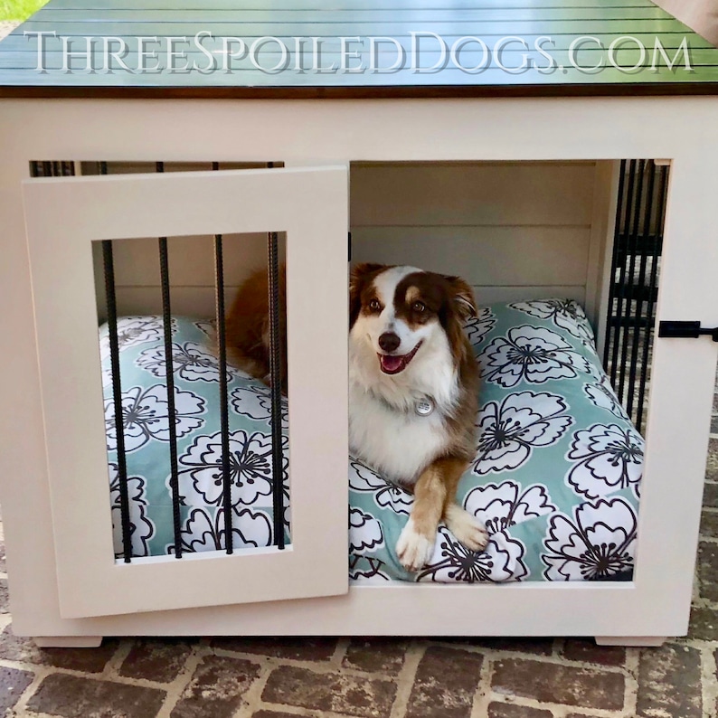 Wood Dog Crate Furniture Custom Single Kennel Dog Bed Handmade Large Dog Kennel Farmhouse Style Dog House with Shiplap Indoor Crate