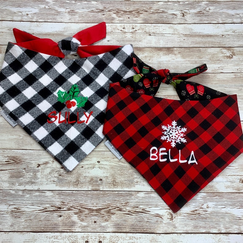 Personalized Christmas Dog Bandana Flannel Buffalo Check Pet Etsy